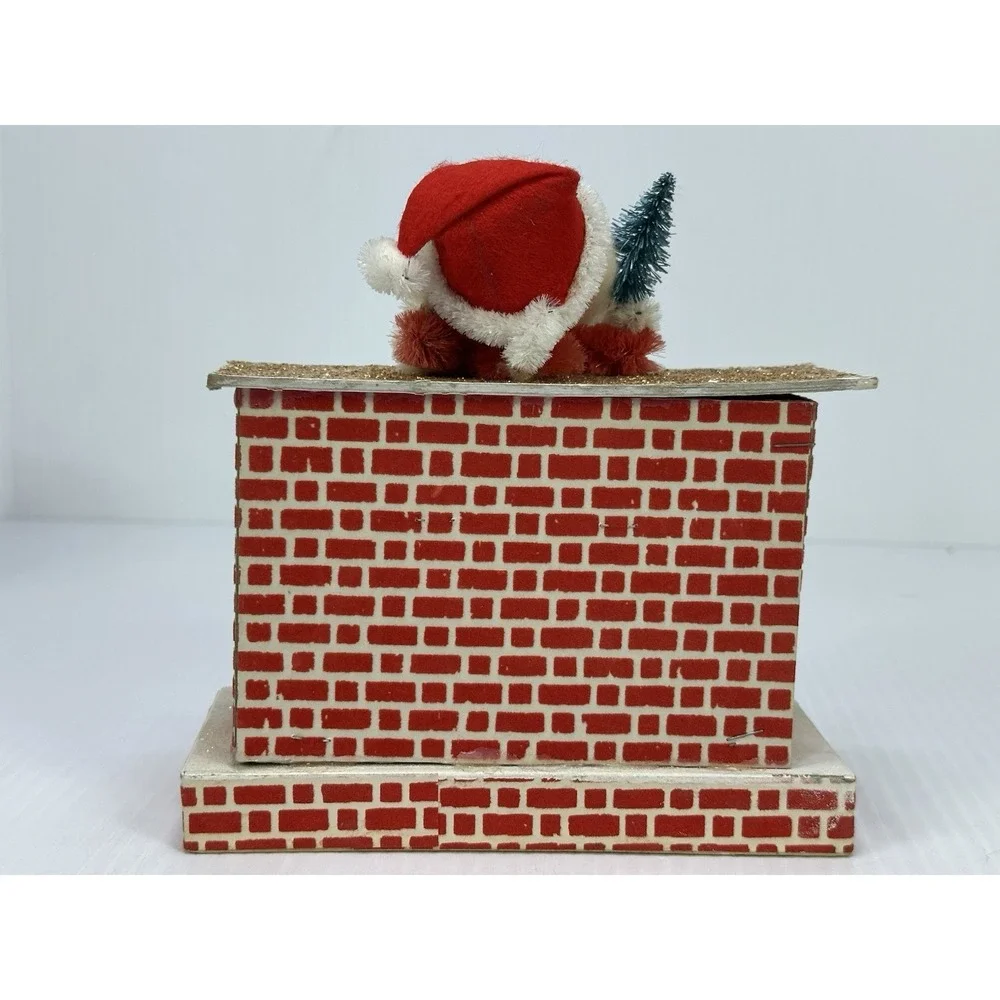 Vintage Christmas Tree Santa Claus & Fireplace Decoration Made In Japan